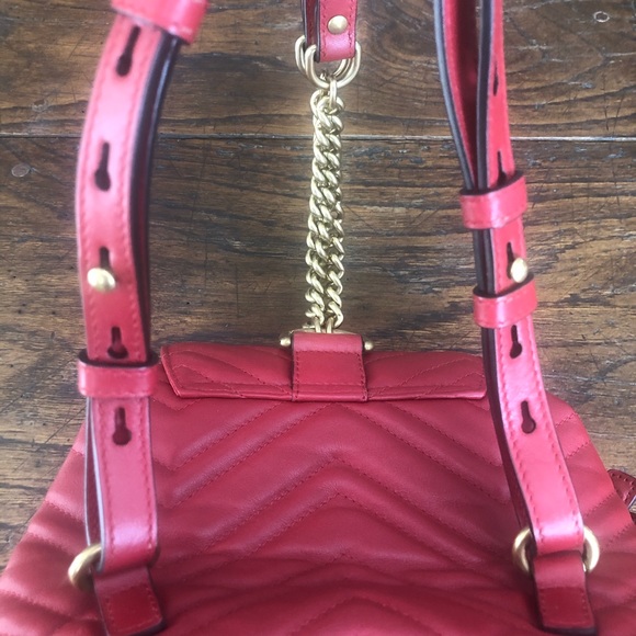 Gucci GG Mini Marmont Drawstring Red Backpack - Picture 7 of 8